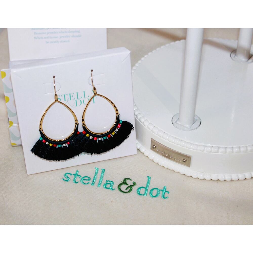 NIB Stella & Dot Modern Bohemian Fringe Drop Navy Combo
